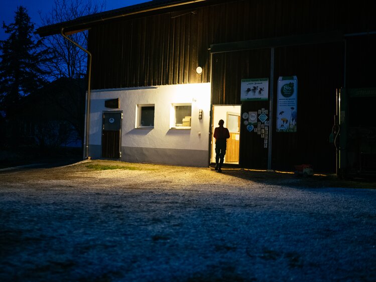 Frau geht in den Stall am Morgen | © Urlaub am Bauernhof Kärnten / Daniel Gollner