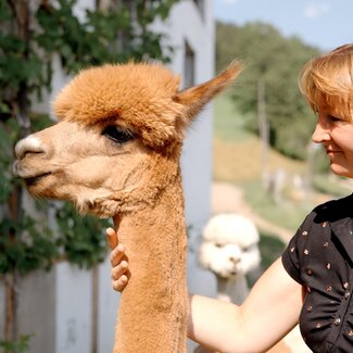 Frau und Alpaka  | © Urlaub am Bauernhof Kärnten / Daniel Gollner